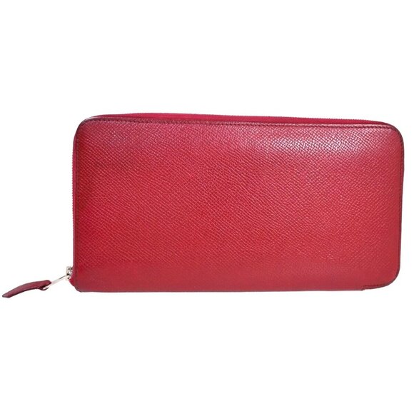 HERMES Azap Silk In Long Zipper Wallet Purse Veau Epsom Leather Red SHW 35YH171